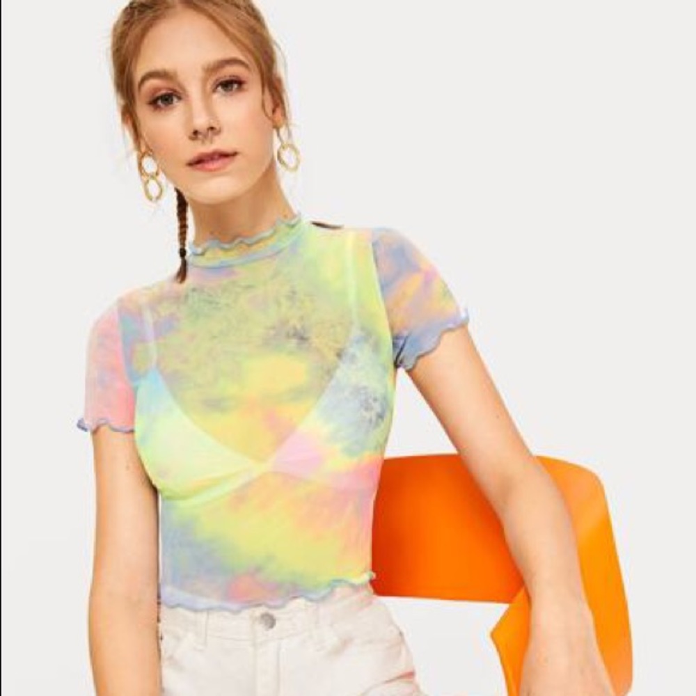 SHEIN sheer fitted rainbow top